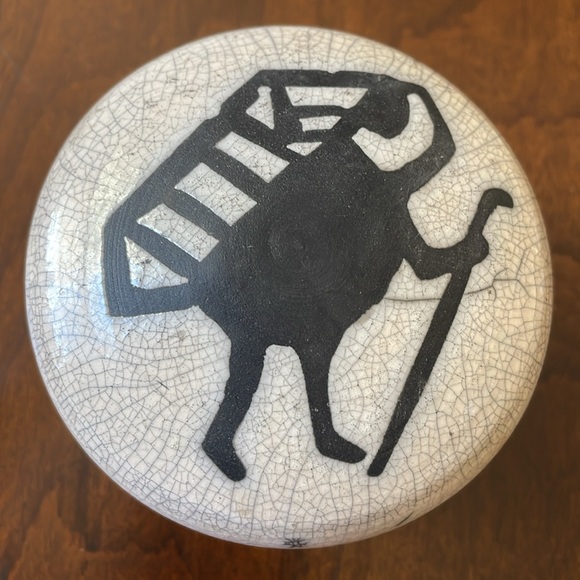 Ceramic Art trinket box jar with lid crackled effect signed - Picture 2 of 12